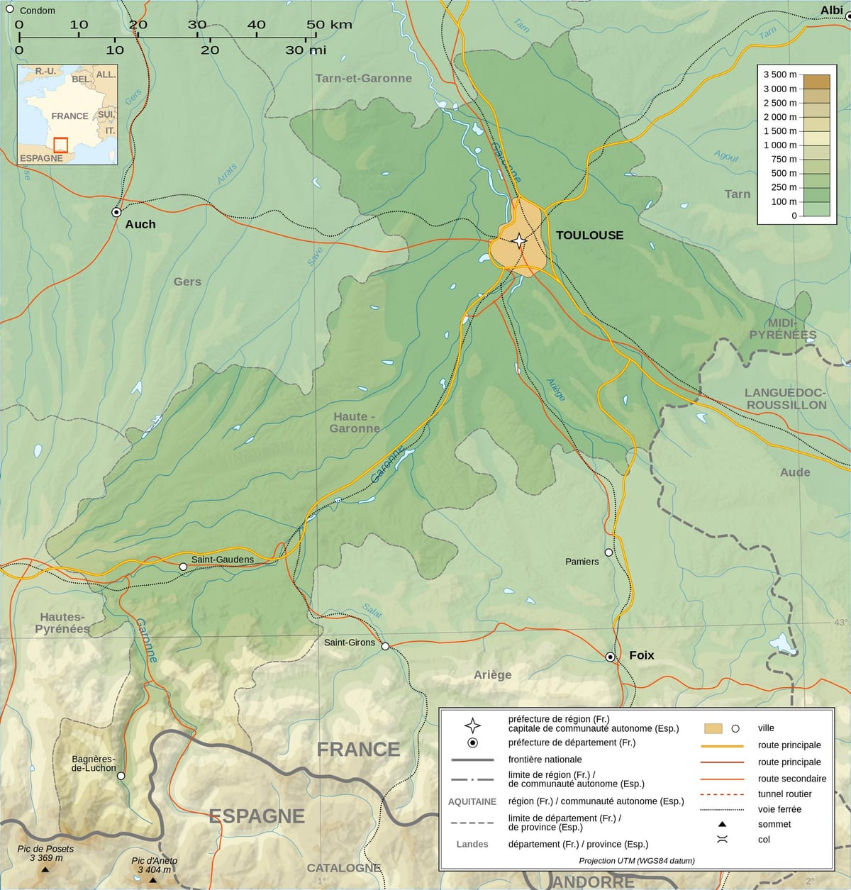 topographic นแผนที่ของ france_ regions. kgm